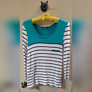Bordeaux Teal and White Striped Long Sleeve Top